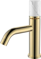 Смеситель для раковины Boheme Stick 121-G-MR-W золотой, мрамор белый