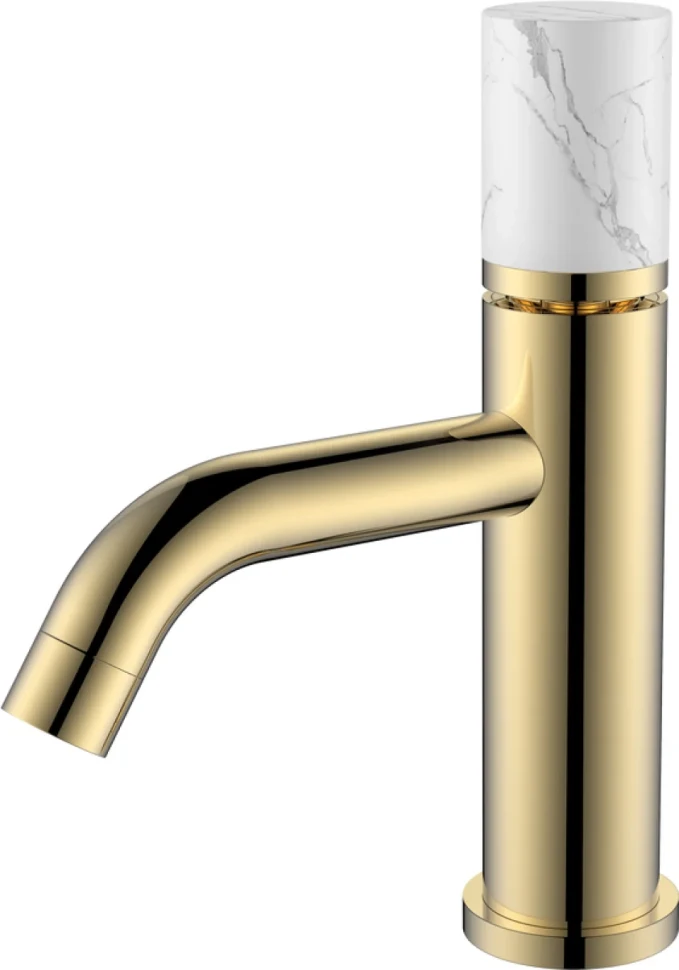 Смеситель для раковины Boheme Stick 121-G-MR-W золотой, мрамор белый