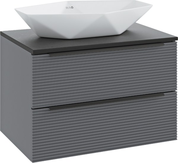 Тумба с раковиной Runo Орлеан 70 серая, черная, раковина Poligono 65