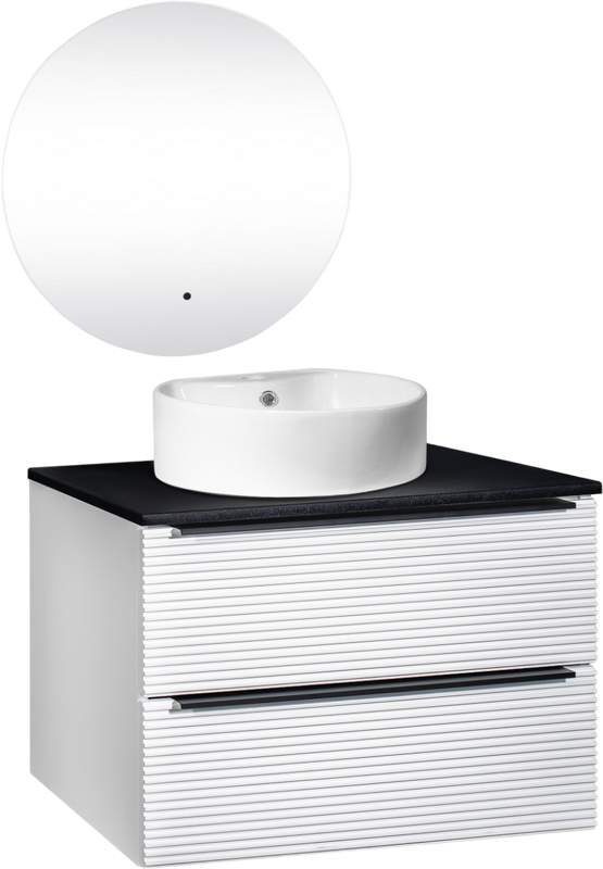Мебель для ванной комнаты Runo Орлеан 70 белая матовая, черная, раковина Sole 40