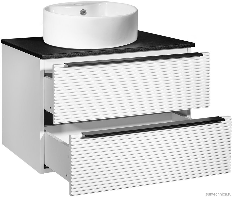 Мебель для ванной комнаты Runo Орлеан 70 белая матовая, черная, раковина Sole 40