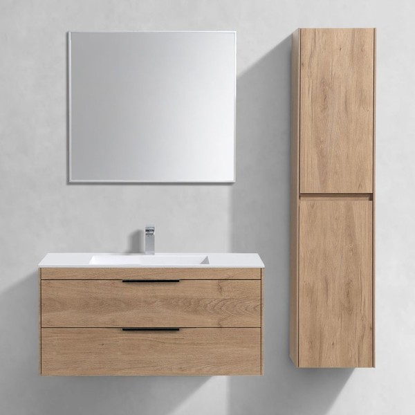 Мебель для ванной комнаты Vincea Chiara 2D 100, 2 ящика, светлый дуб, с белой раковиной