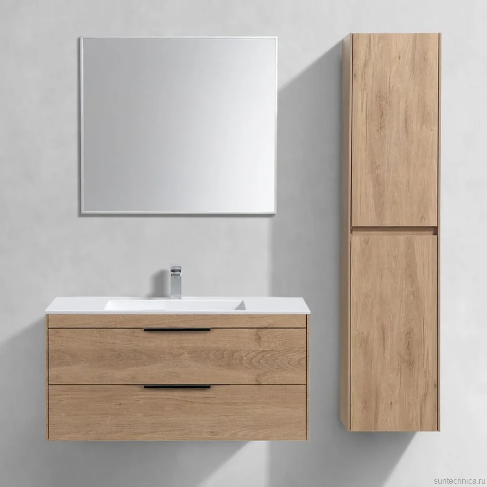 Мебель для ванной комнаты Vincea Chiara 2D 100, 2 ящика, светлый дуб, с белой раковиной