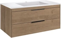 Мебель для ванной комнаты Vincea Chiara 2D 100, 2 ящика, светлый дуб, с белой раковиной