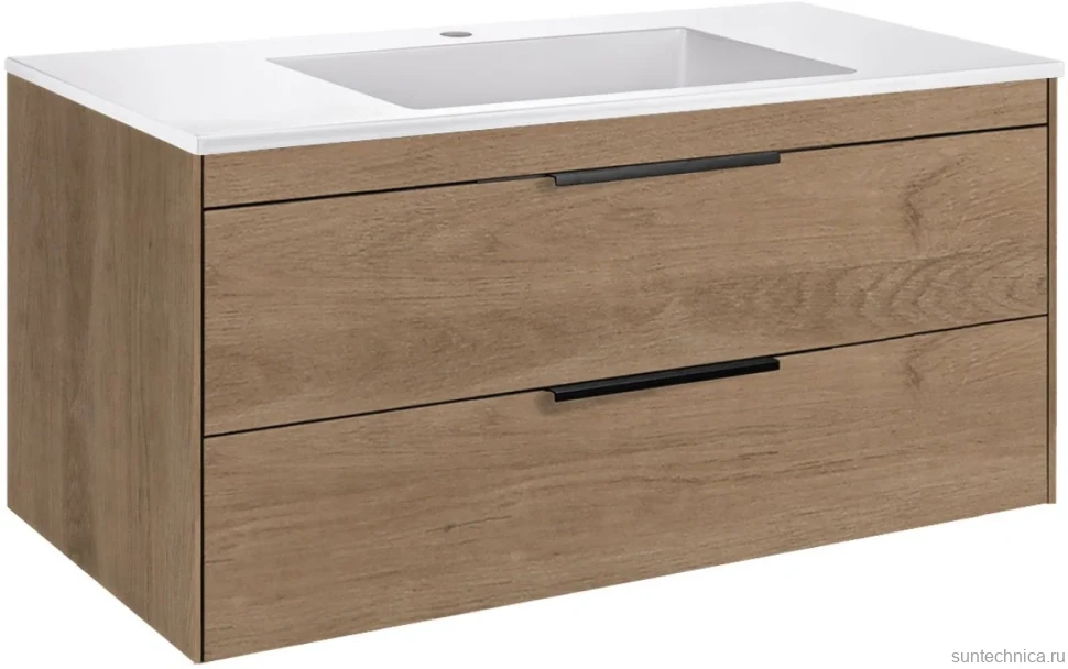 Мебель для ванной комнаты Vincea Chiara 2D 100, 2 ящика, светлый дуб, с белой раковиной