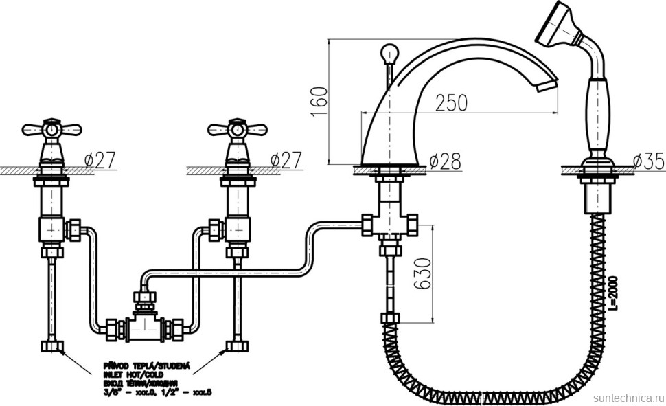 Смеситель на борт ванны Rav Slezak Morava MK169.5S хром