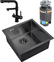 Комплект Мойка Zorg Inox PVD 4444 grafit + Смеситель Sanitary SZR-3216 Grafit графит + Измельчитель Bort Titan 4000
