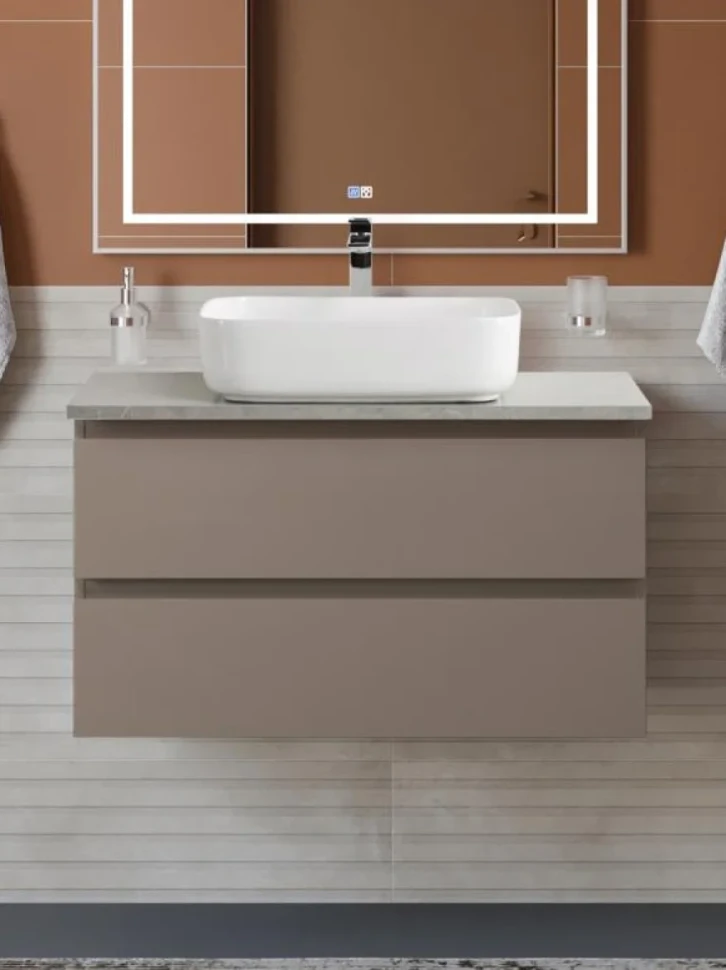 Тумба под раковину со столешницей BelBagno Kraft 90 подвесная, матовая бежевая, столешница kep-90-mgl