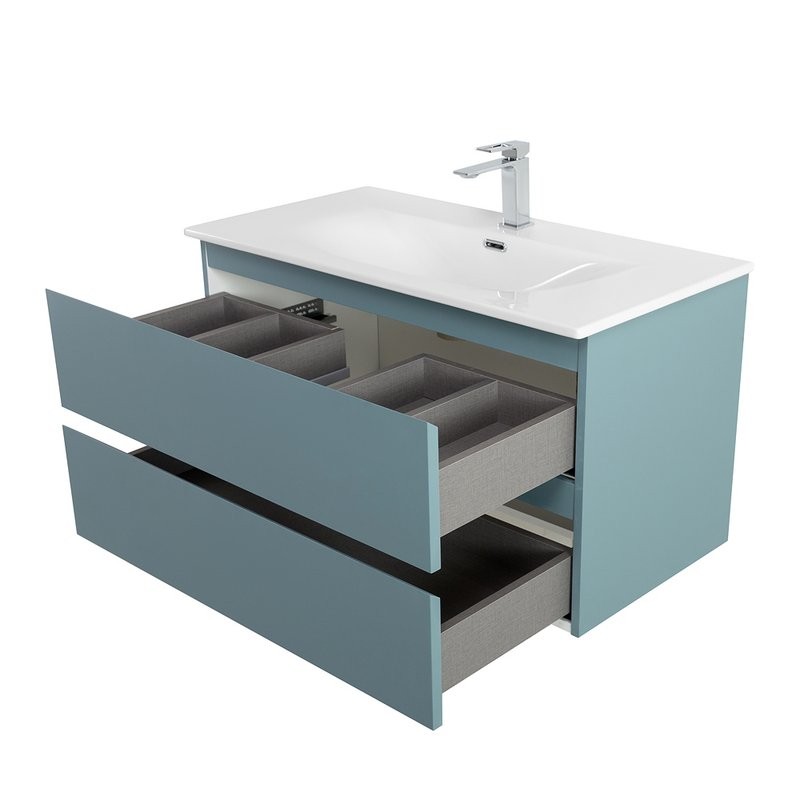 Тумба с раковиной BelBagno Kraft 80 подвесная, матовая голубая, раковина bb-8099-80