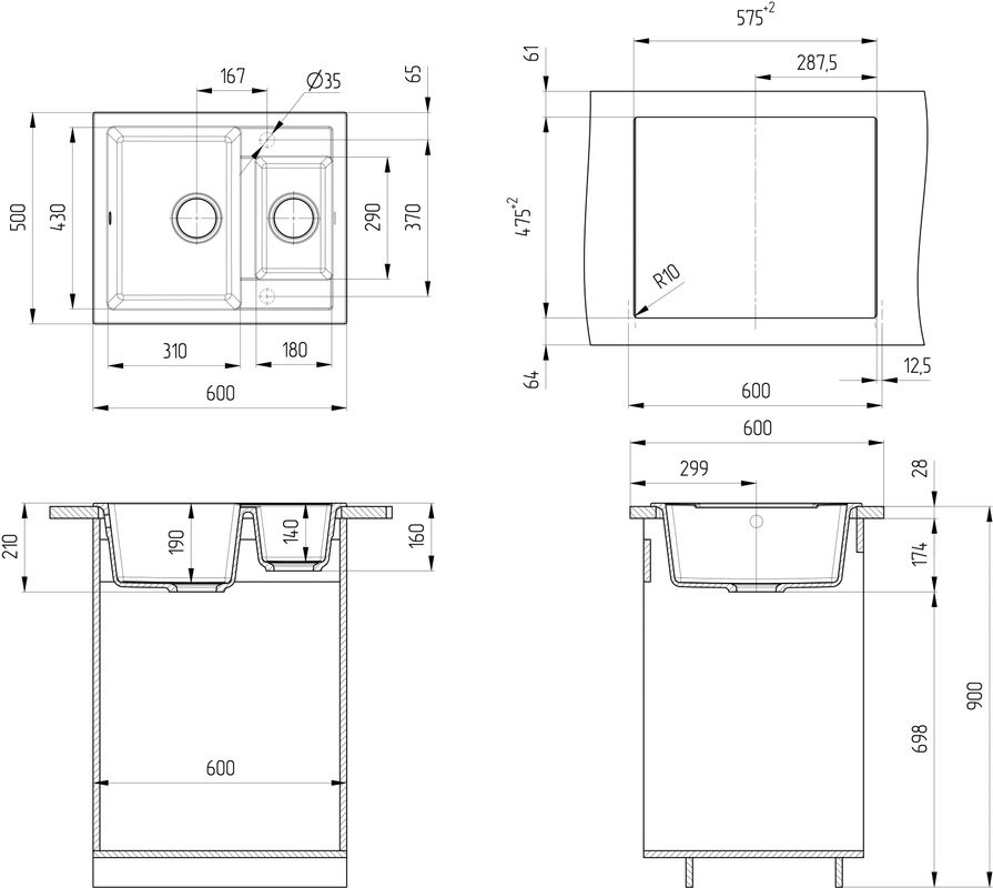 Мойка кухонная Ulgran U-106 -341 ультра-белая