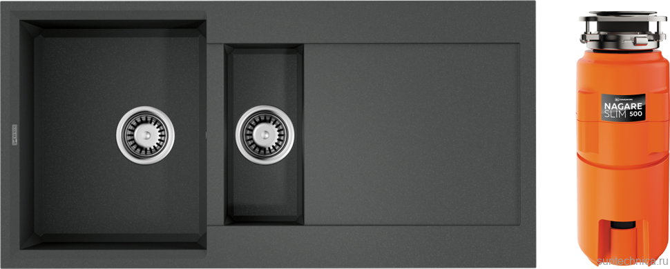 Комплект Мойка Omoikiri Sakaime 100-2-PL платина + Измельчитель Nagare slim 500