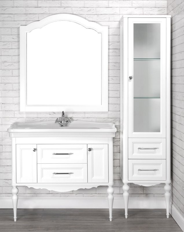 Мебель для ванной комнаты ValenHouse Эстетика 100, белая, подвесная, ручки хром, раковина Модерн