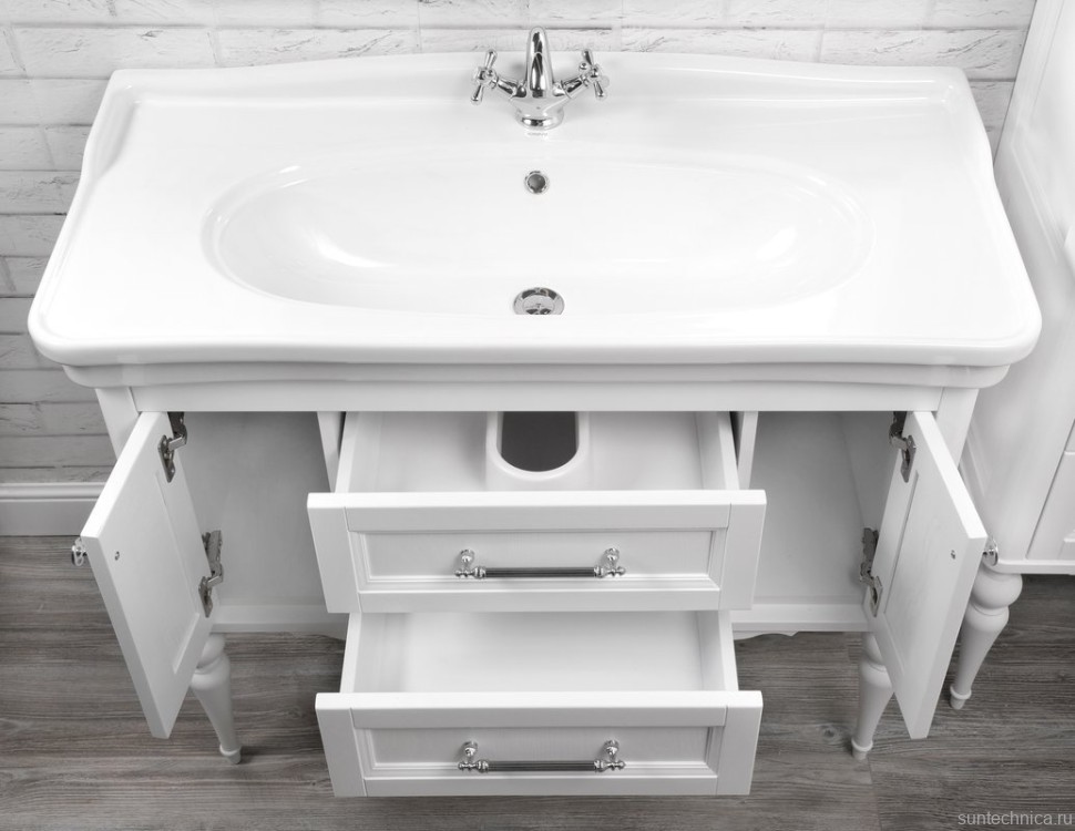 Мебель для ванной комнаты ValenHouse Эстетика 100, белая, подвесная, ручки хром, раковина Модерн