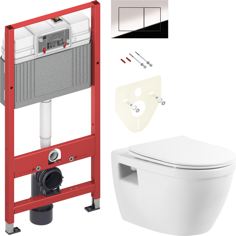 Комплект Унитаз подвесной BelBagno Loto BB070CHR/SC безободковый + Инсталляция TECE Now 9400412 4 в 1 с кнопкой смыва