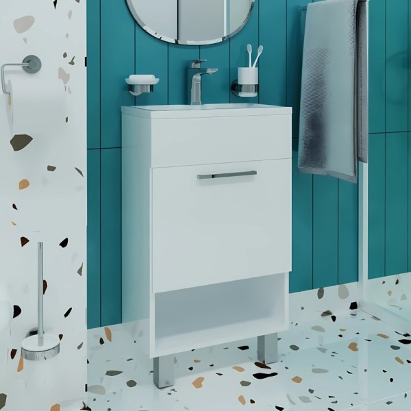 Тумба с раковиной 1MarKa July 50Н напольная, белый глянец