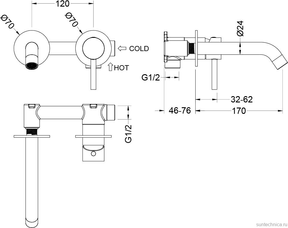 Смеситель для раковины AQUATEK Европа AQ1313MB С ВНУТРЕННЕЙ ЧАСТЬЮ, матовый черный