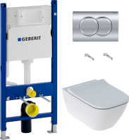 Комплект Унитаз подвесной Geberit Smyle Square 500.683.01.1 с крышкой-сиденьем с микролифтом + Инсталляция Duofix Delta 458.149.21.1 с кнопкой смыва, хром