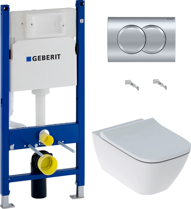 Комплект Унитаз подвесной Geberit Smyle Square 500.683.01.1 с крышкой-сиденьем с микролифтом + Инсталляция Duofix Delta 458.149.21.1 с кнопкой смыва, хром