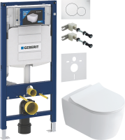 Комплект Унитаз подвесной STWORKI Ноттвиль SETK3104-2616 безободковый, с микролифтом, белый + Крепления Geberit Duofix 111.815.00.1 к стене + Звукоизоляция + Инсталляция UP 320 111.300.00.5 + Кнопка Sigma 01 115.770.11.5 белая