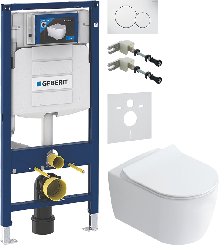 Комплект Унитаз подвесной STWORKI Ноттвиль SETK3104-2616 безободковый, с микролифтом, белый + Крепления Geberit Duofix 111.815.00.1 к стене + Звукоизоляция + Инсталляция UP 320 111.300.00.5 + Кнопка Sigma 01 115.770.11.5 белая