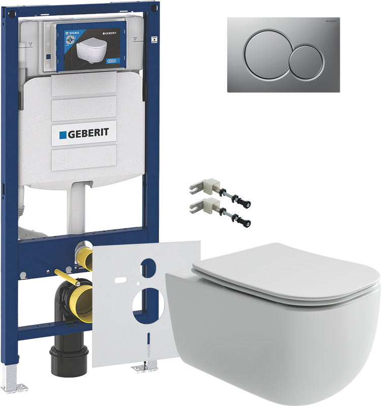 Комплект Унитаз подвесной Ceramicanova Noel + Крепления Geberit Duofix 111.815.00.1 к стене + Звукоизоляция + Инсталляция UP 320 111.300.00.5 + Кнопка Sigma 01 115.770.JQ.5 лакированная, матовый хром