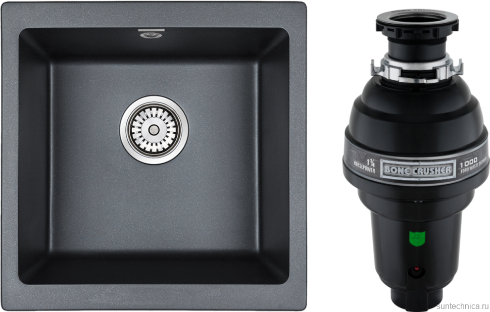 Комплект Мойка Paulmark Brilon PM104546-BLM черный металлик + Измельчитель Bone Crusher BC 1000-AS