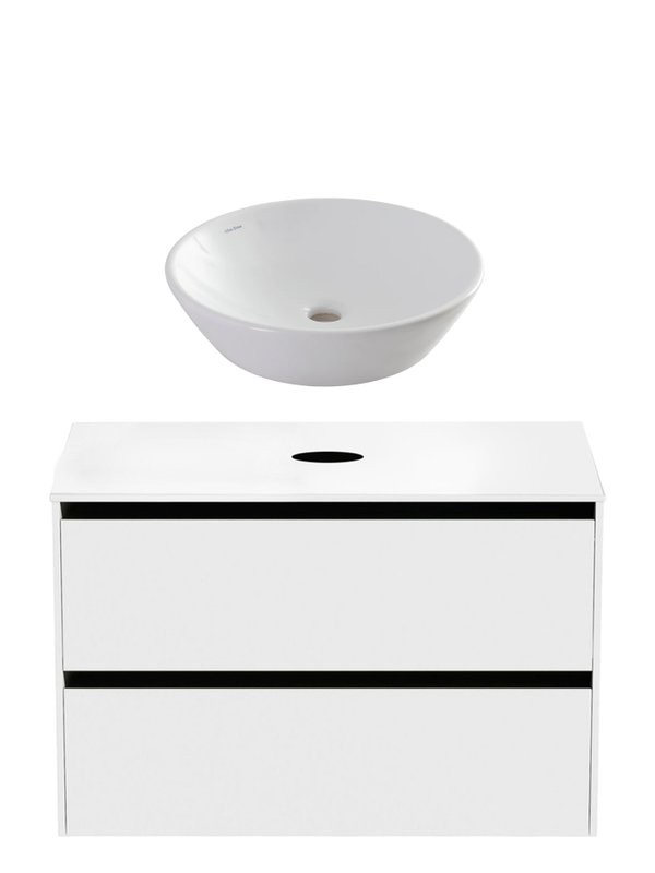 Тумба с раковиной Allen Brau Activity 90 с подсветкой, матовый белый, черный браш, столешница белая, раковина Fantasy Round 45, белая
