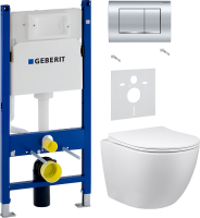 Комплект Унитаз подвесной Vincea Globo + Звукоизоляция Geberit + Инсталляция Duofix Delta 458.163.21.1 с кнопкой смыва, хром