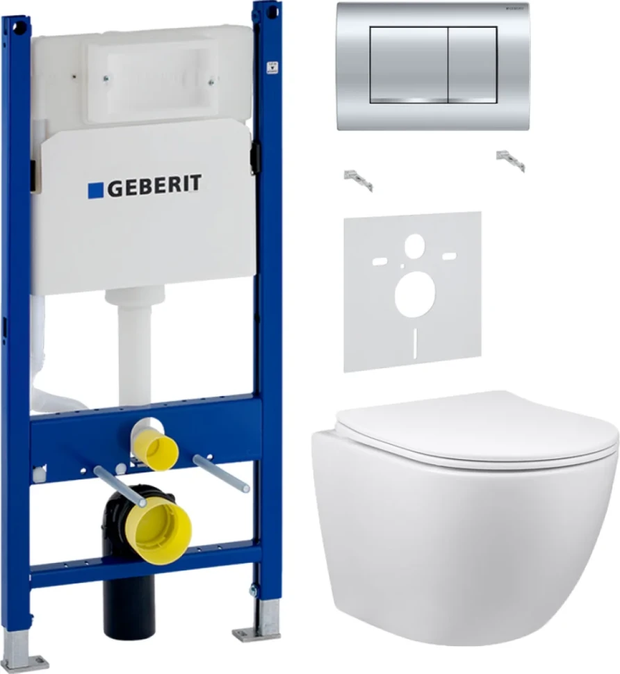 Комплект Унитаз подвесной Vincea Globo + Звукоизоляция Geberit + Инсталляция Duofix Delta 458.163.21.1 с кнопкой смыва, хром