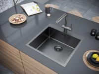 Комплект Мойка Paulmark Kroner PM215151-GM вороненая сталь + Измельчитель Bone Crusher BC 910-SL-Slim Line