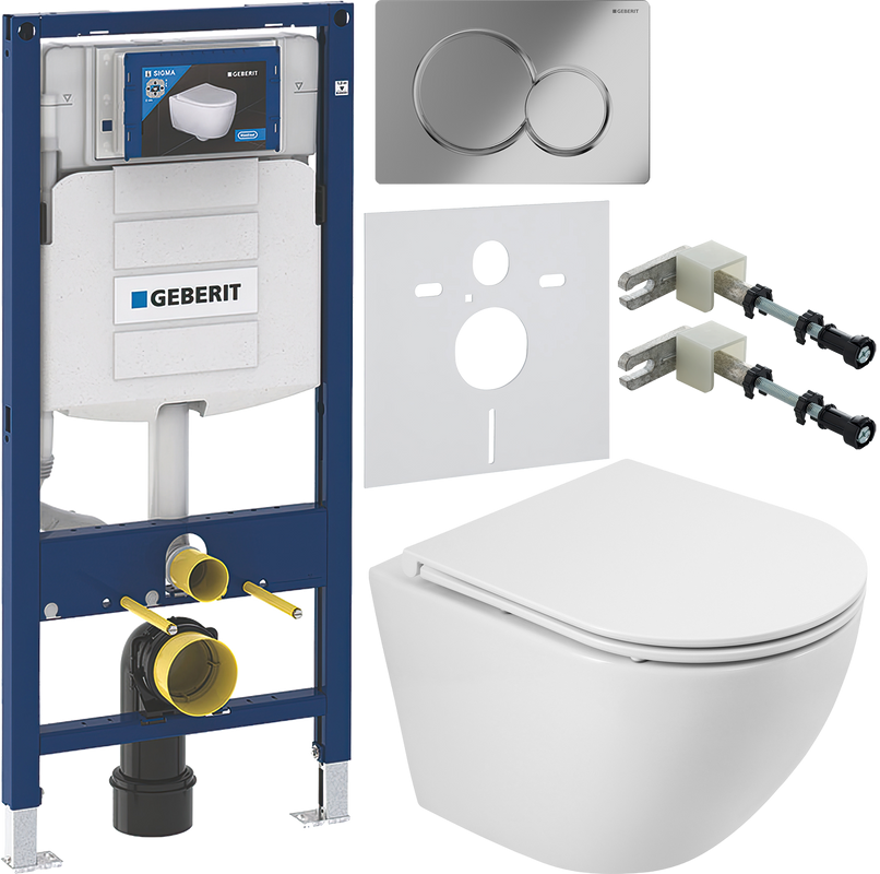 Комплект Унитаз подвесной BelBagno Sfera-r BB046CH-TOR безободковый + Крышка BB870SC с микролифтом + Инсталляция Geberit Duofix UP 320 111.300.00.5 + Кнопка Sigma 01 115.770.21.5 хром + Крепления 111.815.00.1 к стене + Звукоизоляция