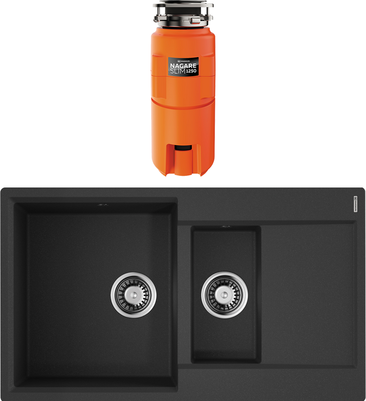 Комплект Мойка Omoikiri Daisen 86-2 черная + Измельчитель Nagare slim 1250
