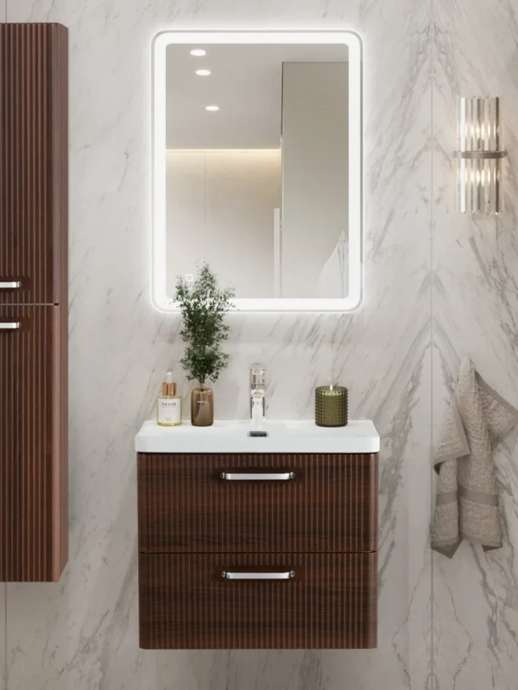 Тумба с раковиной BelBagno Due 50 ручки хром полированный, noce