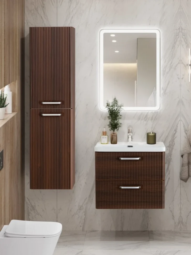 Тумба с раковиной BelBagno Due 50 ручки хром полированный, noce