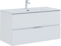 Тумба с раковиной Aquanet Алвита 100 подвесная, белая матовая, 2 ящика