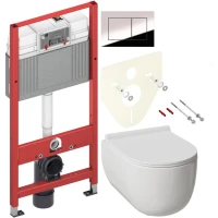 Комплект Унитаз подвесной Damixa Scandinavian Pure DX36C1701SC с микролифтом, безободковый + Инсталляция TECE Now 9400412 4 в 1 с кнопкой смыва