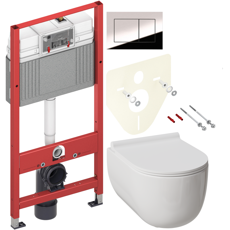 Комплект Унитаз подвесной Damixa Scandinavian Pure DX36C1701SC с микролифтом, безободковый + Инсталляция TECE Now 9400412 4 в 1 с кнопкой смыва
