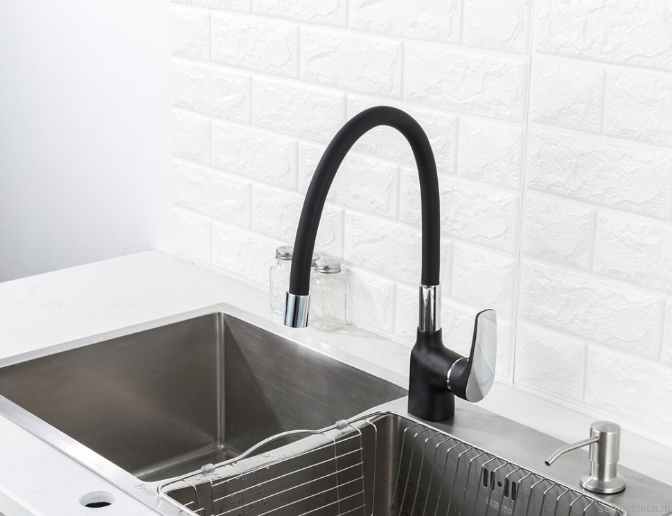 Смеситель для кухни Frap F4453-04 с гибким изливом, черный