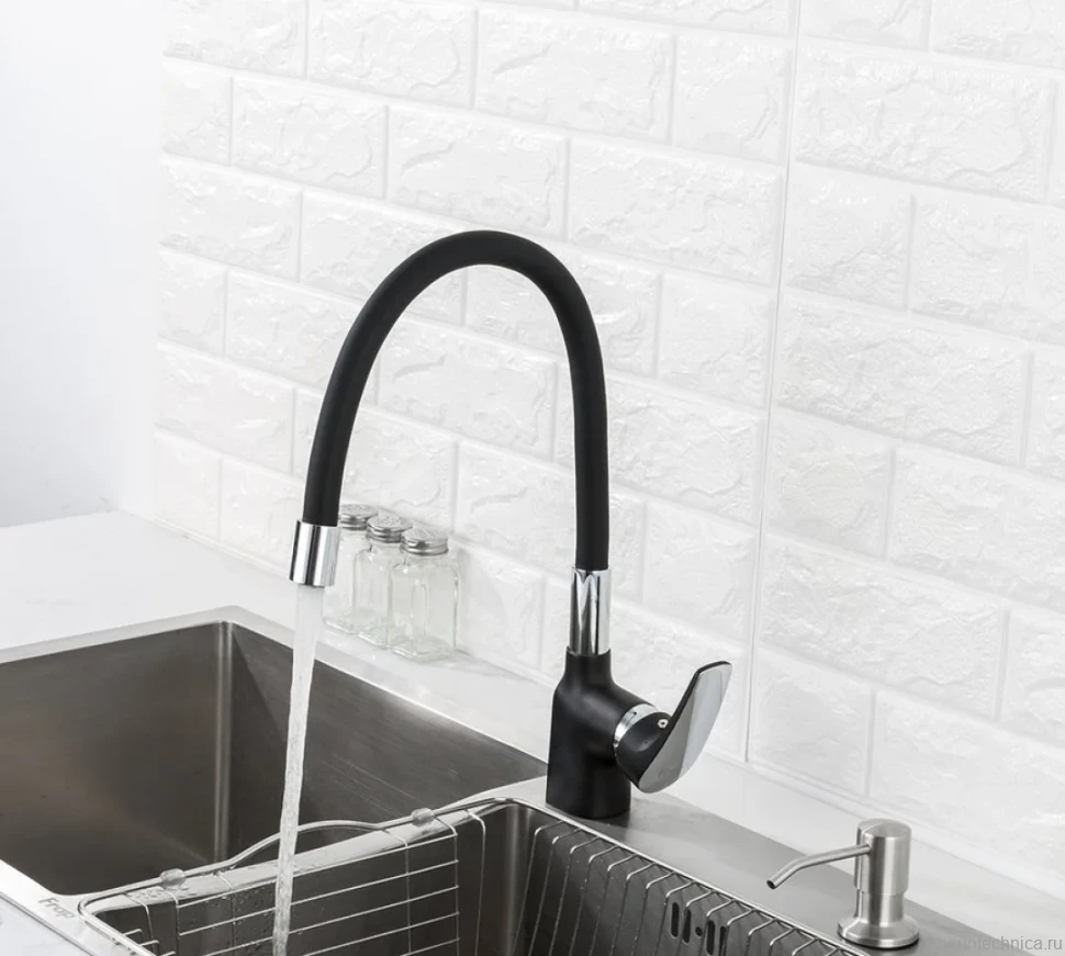 Смеситель для кухни Frap F4453-04 с гибким изливом, черный