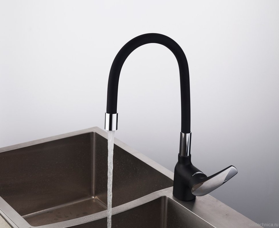 Смеситель для кухни Frap F4453-04 с гибким изливом, черный