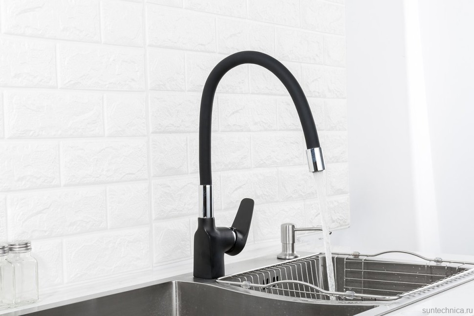 Смеситель для кухни Frap F4453-04 с гибким изливом, черный