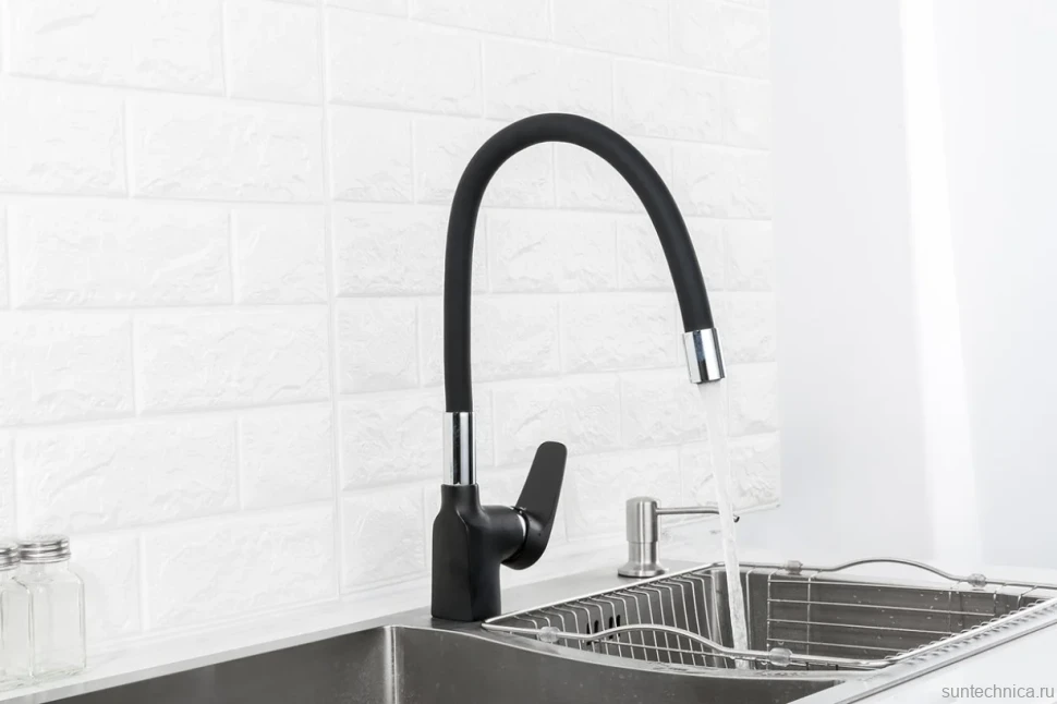 Смеситель для кухни Frap F4453-04 с гибким изливом, черный