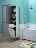 Шкаф пенал для ванной Aquanet Верона 35 L, c бельевой корзиной, белый