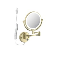 Косметическое зеркало AQUATEK AQ4915BG с подсветкой, с диммером, двухстороннее, телескопическое, поворотное, матовое золото золото