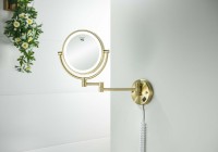 Косметическое зеркало AQUATEK AQ4915BG с подсветкой, с диммером, двухстороннее, телескопическое, поворотное, матовое золото золото