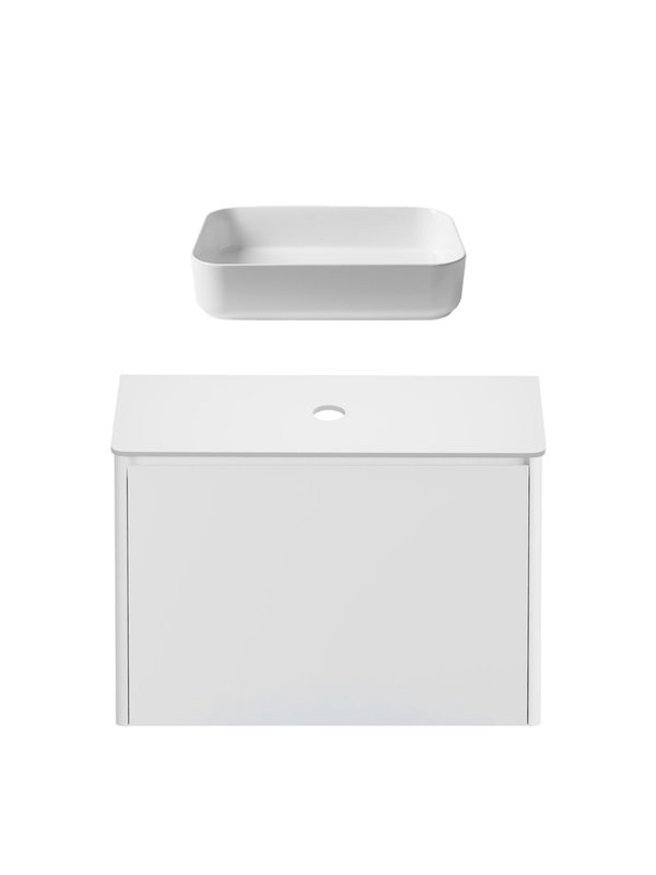 Тумба с раковиной Allen Brau Gravity 80 1 ящик, матовый белый, столешница белая, раковина Fantasy Quad 50, белая