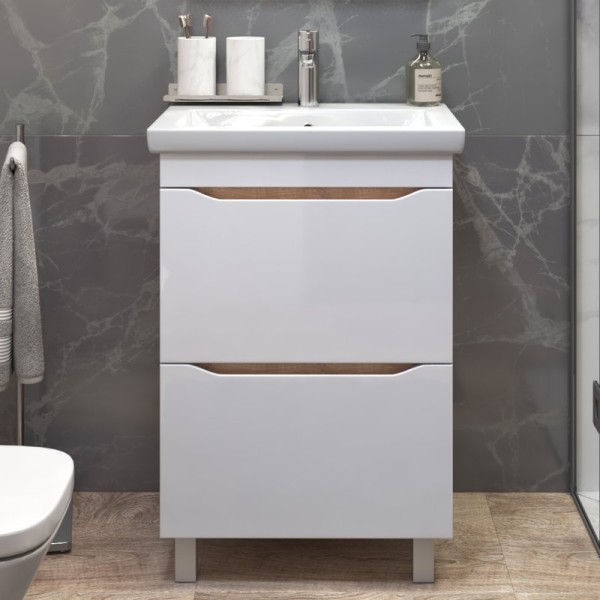 Тумба с раковиной Vigo Grani 60 напольная, 2 ящика, дуб золотой, раковина Como 60