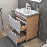 Тумба с раковиной Vigo Grani 60 напольная, 2 ящика, дуб золотой, раковина Como 60