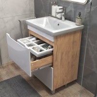 Тумба с раковиной Vigo Grani 60 напольная, 2 ящика, дуб золотой, раковина Como 60