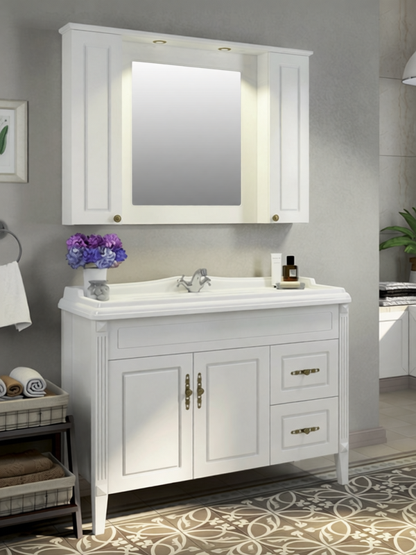 Мебель для ванной комнаты Comforty Палермо 120 напольная, белый глянец с раковиной Comforty 3312